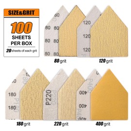 POLIWELL 100PCS 3.5 x 2.5in Assorted 80/120/180/220/400 Grit Hook & Loop Triangle Sanding Sheets, Replace Milwaukee M12 Orbital Detail Sander Accessories, Ideal for Tight Spaces & Polishing