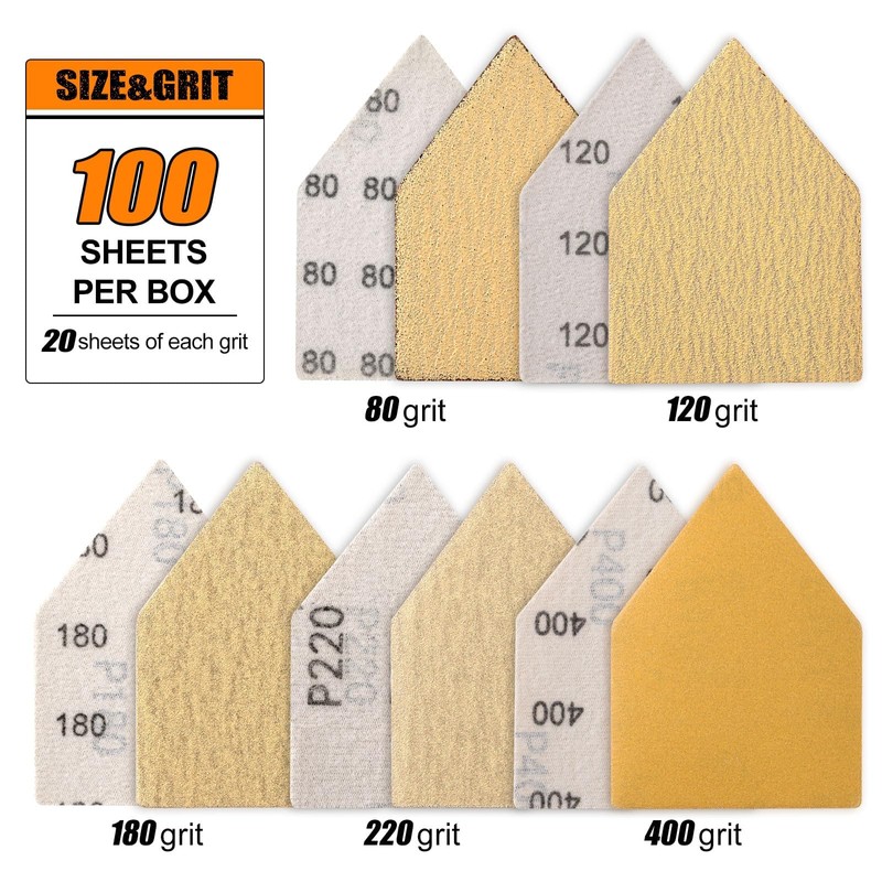 POLIWELL 100PCS 3.5 x 2.5in Assorted 80/120/180/220/400 Grit Hook &