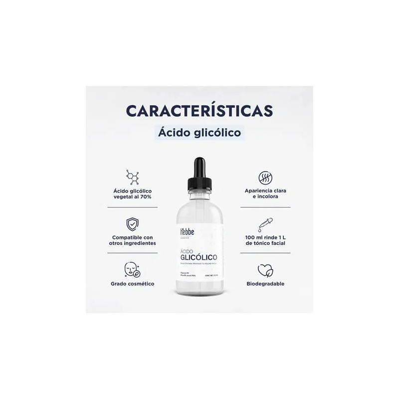 Ácido Glicólico 70 Hebbe Cosmetics Exfoliante y Peeling Facial 100ml