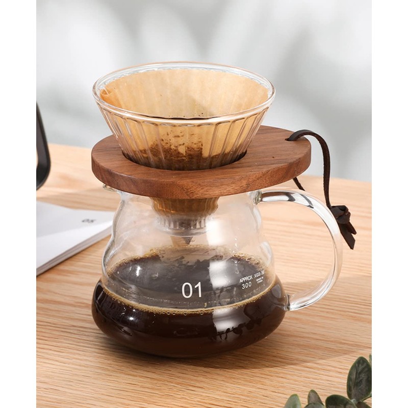 AXUYU Pour Over Coffee Dripper V60 Glass Coffee Funnel Filter