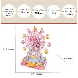 Wooden 3D Puzzles for Adults Log Cabin DIY Wood Miniature House Building Model Kits for Teens Little House 3D Assembly Puzzle Toys (Ferris Wheel 3D Puzzle)