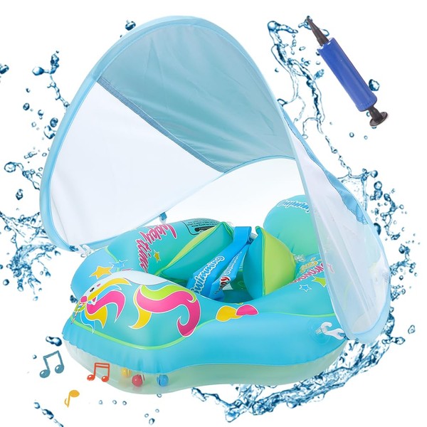 Baby Swimming Ring with Removable Sun Canopy, Swimming Aid Adjustable
