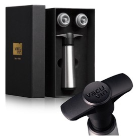 Vacu Vin Wine Pump Stainless Steel + 2 Wine Stoppers with Gift Box Wine Lovers