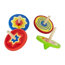 GICO Wooden Colourful Wooden Spinning Top Set with 4 Colourful Spinning Tops Height 5.5 cm Diameter 5.5 cm 6468
