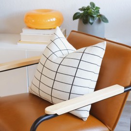 Lumi Living 18x18 Cotton Knit Throw Pillow Cover – Soft Textured, Refined Modern Accent for Sofa, Bed, or Chair (Soft Black Medium Grid Design)