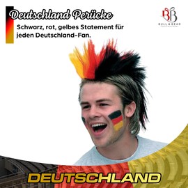 Bull & Bear Germany Wig Mohawk, Football European Championship 2024 Germany Headdress in Black Red Gold, Fan Item for Fan Mile and Public Viewing