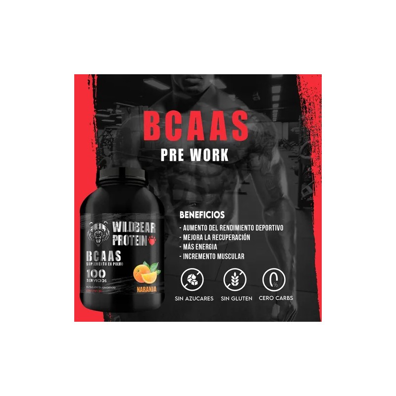Aminoácidos Pre Entreno Bcaas Wild Beard 1kg Sabores 100serv