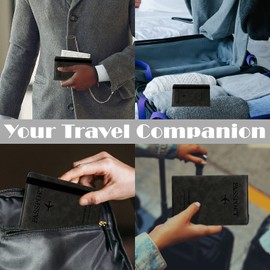 Huakaile Leather Passport Holder, RFID Blocking Passport Holder, Vaccine Card Slot and Pen Holder, Passport and Vaccine Card Holder, Combination with Elastic Band, black, Modern