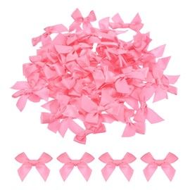 MECCANIXITY 80Pcs Mini Ribbon Bow 1.5" Mini Fabric Satin Ribbon Flower Bows for Craft DIY Sewing Wedding Birthday Party Dark Pink