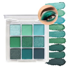 Green Eyeshadow Palette, Matte Shimmering Eye Shadow Pallets for Women, Cool Girl Matte Make-Up Palettes, Glitter Eyeshadows 9 Colour Long Lasting Highly Pigmented, Gift for Women