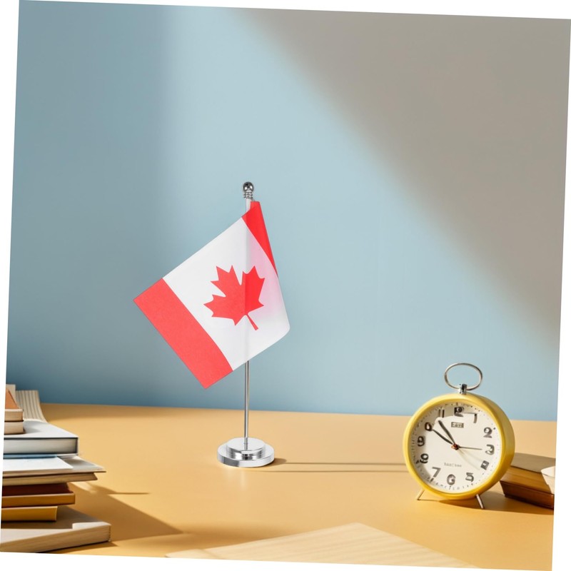 Operitacx Small Canada National Flag with Base Polyester Miniature Desk