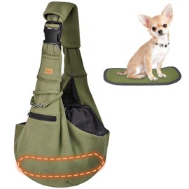 CUBY Puppy Dog Carrier, Adjustable Pet Sling Carrier for Small Medium Dogs Hands-free Sling Cat Protect Shoulder Strap with Safety Belt Disassembled Bottom Mat(Shoulder Pads Green, Upgrade Adjustable)