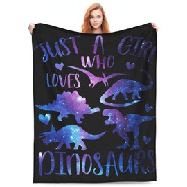 Just A Girl Who Loves Dinosaurs Blanket Throw Blanket Flannel Lightweight Soft Plush Fuzzy Blankets for Bed Sofa Couch Livingroom Chair Car Travel Pet 50"x40"