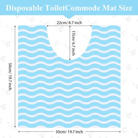 Layhit 50 Pcs Disposable Toilet Commode Mat 20 x 20" Deodorizing Toilet Mat Waterproof U Shaped Toilet Training Mat Blue Pad for Older Potty Training Pee Incontinence Bathroom Floor Non Slip(Wave)
