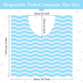 Layhit 50 Pcs Disposable Toilet Commode Mat 20 x 20" Deodorizing Toilet Mat Waterproof U Shaped Toilet Training Mat Blue Pad for Older Potty Training Pee Incontinence Bathroom Floor Non Slip(Wave)