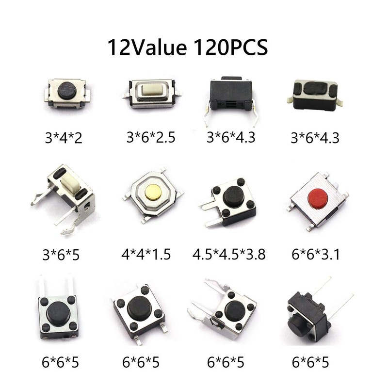 DaFuRui 120pcs 12 Values Tactile Push Button Switch Micro Momentary