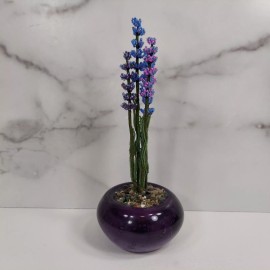 Handmade French Beaded Lavender Faux Potted Plant Czech Glass Beads Handmade 9"