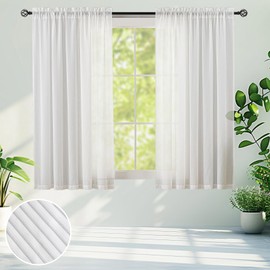 Demetex White Striped Net Curtains for Windows 2 Panels Voile Curtains 63 Drop Sheer Curtains with Rod Pocket on Top for Home Living Room Dining Room, 137 x 160 cm, White