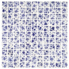 Quancru 121 Pcs Ceramic Mosaic Tiles Celadon Square Tiles Cyan 1 inch Small Tiles Blue and White Porcelain Home Decor DIY Wall Backdrop Bathroom Pool