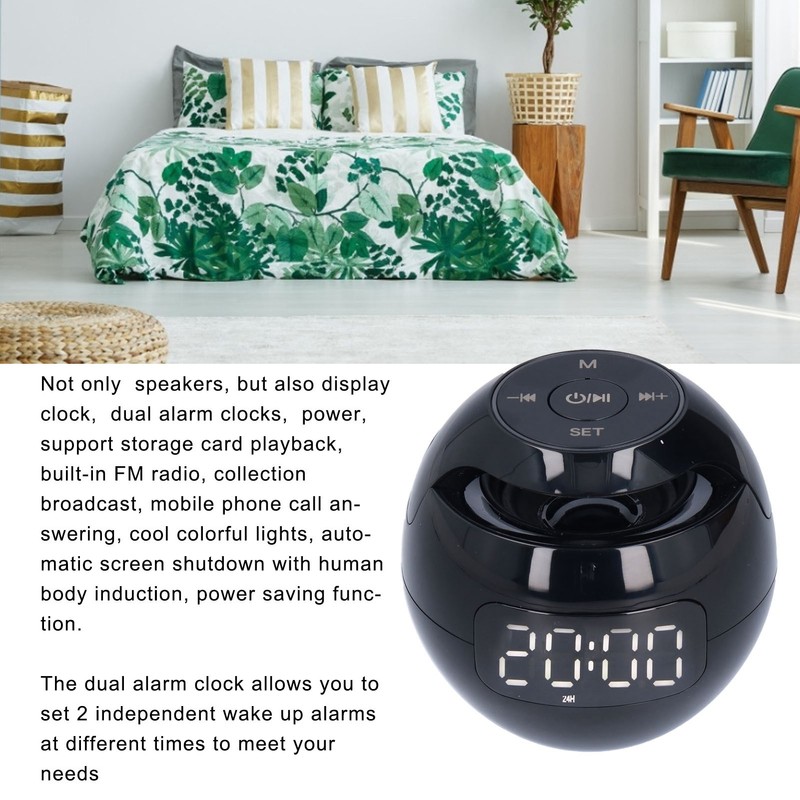 Multifunctional Bluetooth 5.0 Alarm Clock Speaker Rechargeable Ball Shape Portable