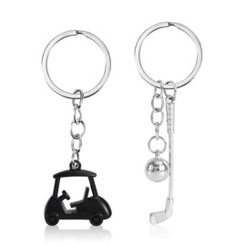 Mikovivi 2pcs Golf Keychain, Funny Golf Cart & Club Chain Charm Keyring Sport Themed Bag Accessories Gifts for Women Men