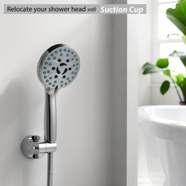 Handheld Shower Head Holder - Enhanced Suction Cup - Large Angle Adjustability - Bathroom Wall Mount Shower Wand Holder (Polished Chrome)