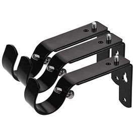 Curtain Rod Bracket Set of 3 for 7/8 or 1 Inch Rods, Adjustable - Black