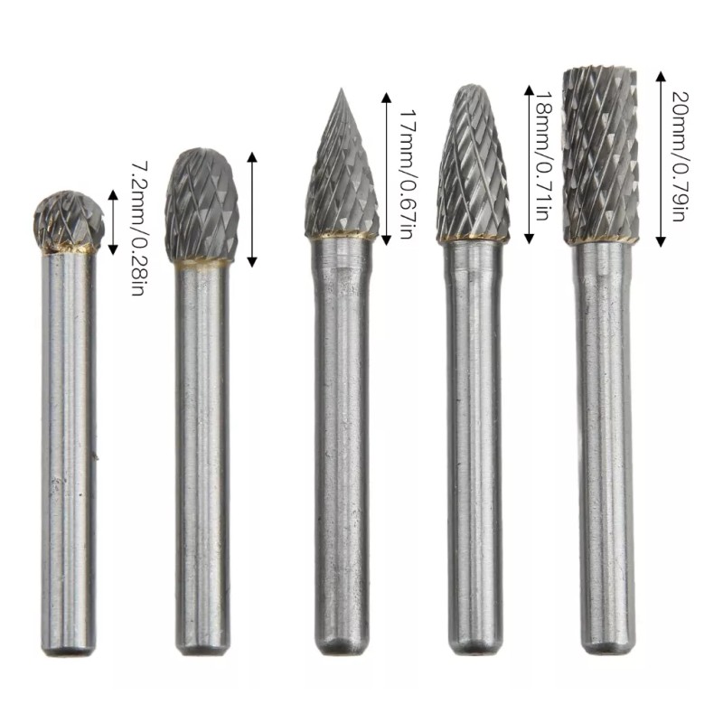 MIZETLI Rebabeadores Carburo Tungsteno Burr 1/4 5pzs Fresa Taladro