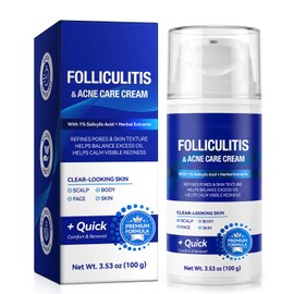 Cystic Acne & Folliculitis Care Cream for Face and Body - 1% Salicylic Acid & Multi-Acid Complex - Stubborn Spot Blemish, Pimple & Butt Breakout Clearing Control - Suitable for Sensitive Skin