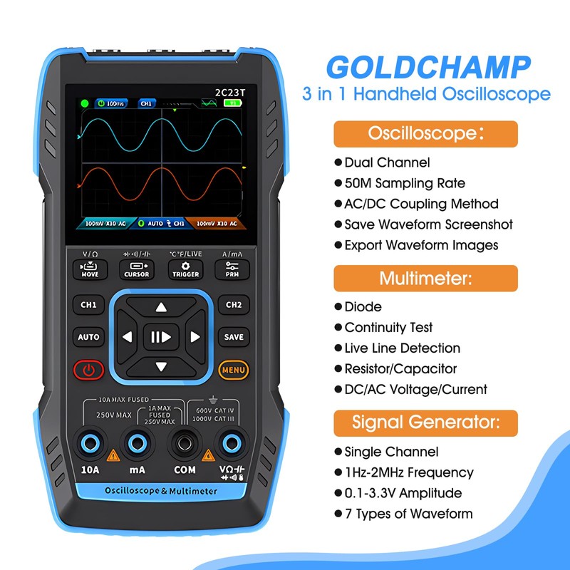 3 in 1 Handheld Oscilloscope Multimeter DDS Generator with 2