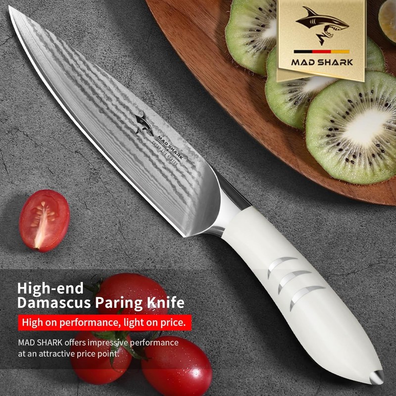 MAD SHARK 5 Inch Ultra Sharp Fruit Knife, Damascus Steel,