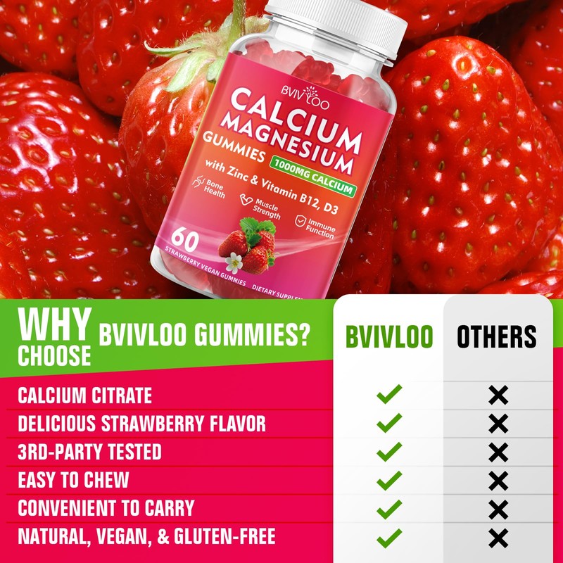 Calcium Gummies 1000mg with Vitamin D3 K2 & B Complex,
