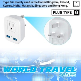 Type G UK Power Plug Adapter, 2 Packs Travel Adapter for US to British England, London, Ireland, Scotland, AC Outlets with 2 USB Charging Port for Smartphone, etc