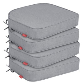 Pcinfuns Outdoor Chair Cushions 19"x19"x3" Set of 4,Memory Foam Seat Cushion for Patio Furniture with Ties,Removable Cover Hidden Zipper Round Corner for Yard Garden,Light Grey