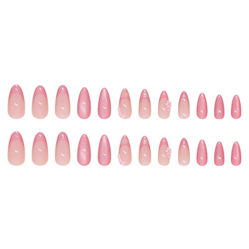 Pink Cat Eye Press on Nails Medium Almond Fake Nails