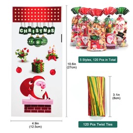 XMAS Cellophane Bags, 120Pcs Christmas Cone Cellophane Gift Treat Candy Sweet Bags With Twist Ties for Christmas Party Favor