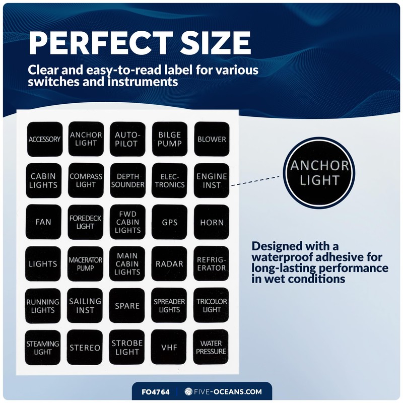 Five Oceans 30 Pcs Boat Sticker Kit, Marine Switch Labels,