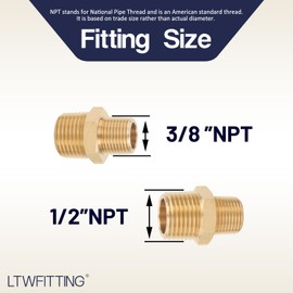 LTWFITTING Brass Pipe Hex Reducing Nipple Fitting 1/2-Inch x 3/8-Inch Male NPT(Pack of 5)