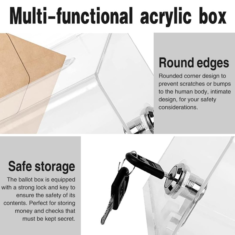 NICEWAT Acrylic Donation Box, Transparent Box Lockable, Storage Box, Transparent