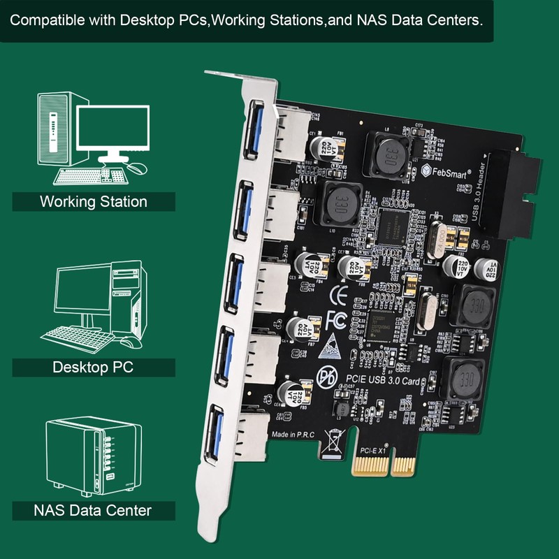 FebSmart Tarjeta de expansión de 7 puertos Superspeed 5Gbps USB