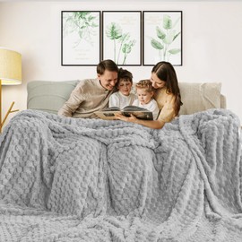 Excervent Flannel Fleece Throw Blanket(120x120 inches), Oversized Giant Extra Large 10'x10' King Bed Throw, Hexagon Jacquard Decorative Fuzzy Blankets for Household, Camping, and Travel, Light Grey