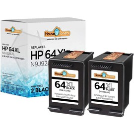 Houseoftoners Remanufactured for HP 64XL Ink Cartridge High Yield Replacment for HP 64 XL Envy (6220, 6255, 7132, 7800, 7858, 6230, 6258, 7155, 7820, 7864) - 2-Pack (Black)