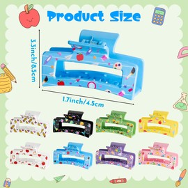 PANTIDE 8Pcs Back to School Hair Claw Clips Accessories for Women Girls - Cute Teacher Appreciation Gift Pencil Apple Rectangle Nonslip Hair Clips, Strong Hold for Thin Thick Curly Hair