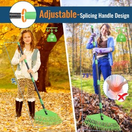 Plastic Leaf Rake with Adjustable 73'' Handle-Lightweight&Anti-Break Nylon Head,16.5'' Wide Yard & Garden Rake for Leaves, Grass, Pine Needles,Gentle On Lawn Garden-Easy to Use for Women,Seniors&Kids