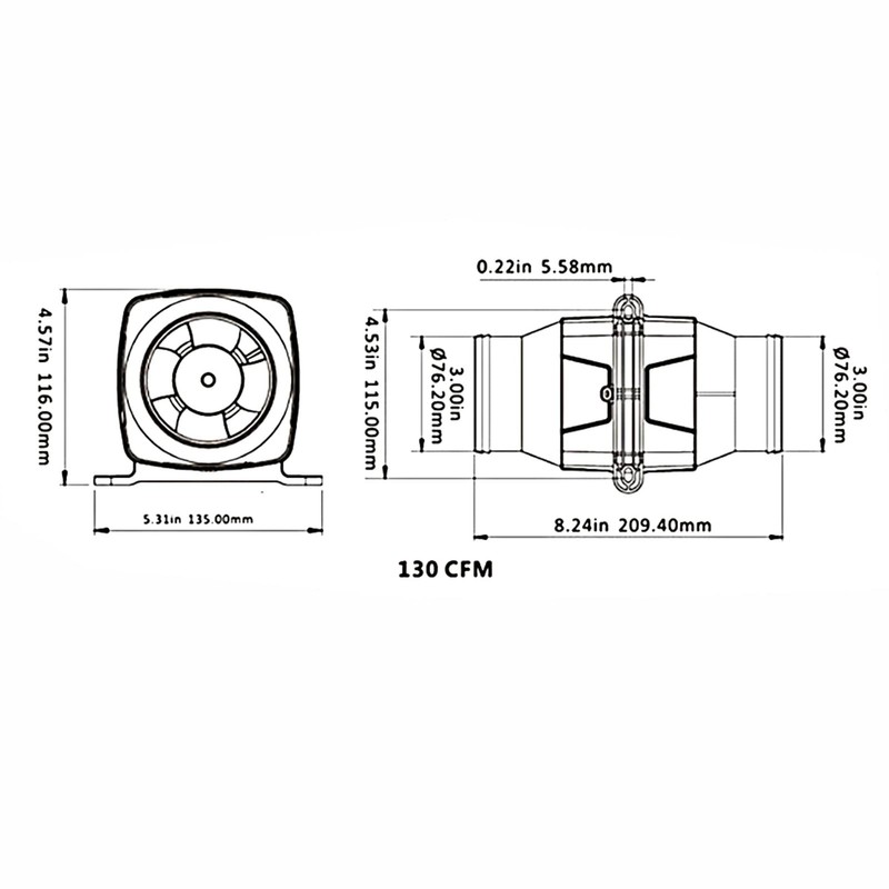 Air Blower, Inline Marine Bilge Air Blower, 3 Inch 130CFM