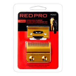 RED Pro Professional Blade Replacement Kit for Cordless Hair Clipper, 2 Hole Detachable Replacement Blades, Durable Titanium Gold Coated Blades (Taper Gold)