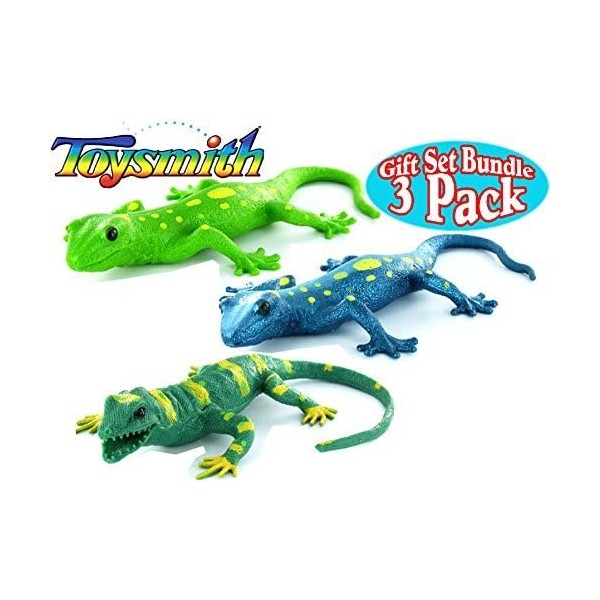Toysmith Lizard Squishimals Light Green, Dark Green & Blue Complete Gift Set Bundle - 3 Pack