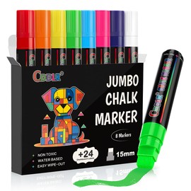 8 Colors Washable Window Markers for Cars,Jumbo Liquid Chalk Markers for Chalkboard, Poster, Bistro, Glass, Menu Board, Loved by Artists, Businesses,24 Chalkboard Labels Included,15mm Tip