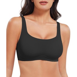 YEOREO Womens Everyday Bra Scoop Wireless Bralette No Underwire Corriney Full Coverage Push Up Bra, Black, Small