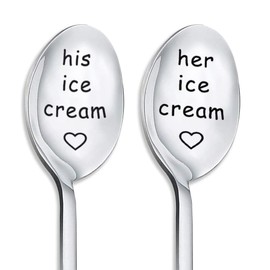 His and Her Ice Cream Spoons Gifts for Couples Valentines Day Gifts for Husband Wife Anniversary Birthday Gift for Couple Gifts for Boyfriend Girlfriend 2 Pcs Ice Cream Spoon